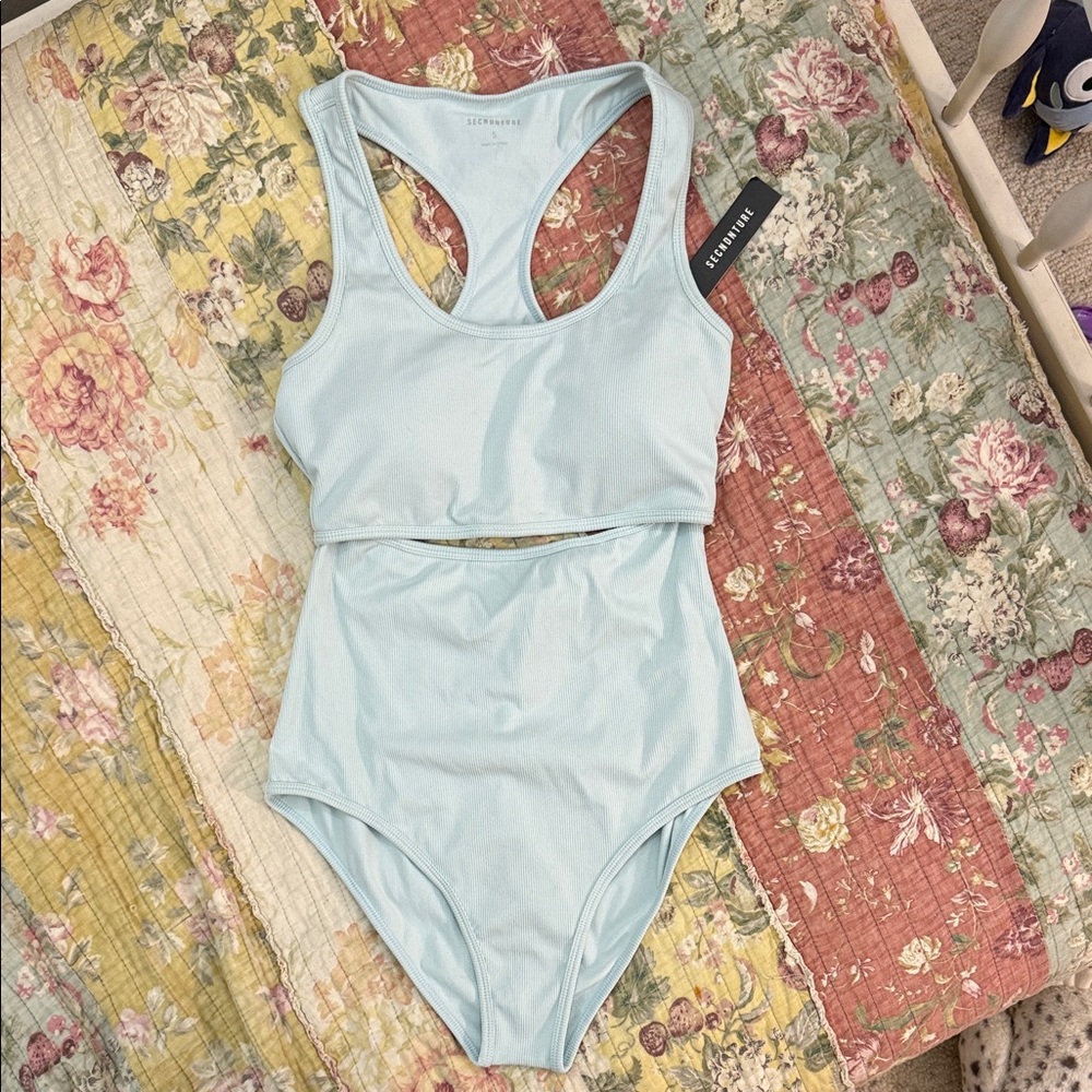 Light Blue ribbed SecndNture bodysuit